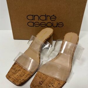 Andre Assous Cork Block Heel Sandals with Clear Straps